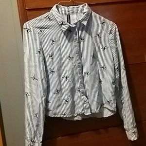 Button down, cropped, bird top